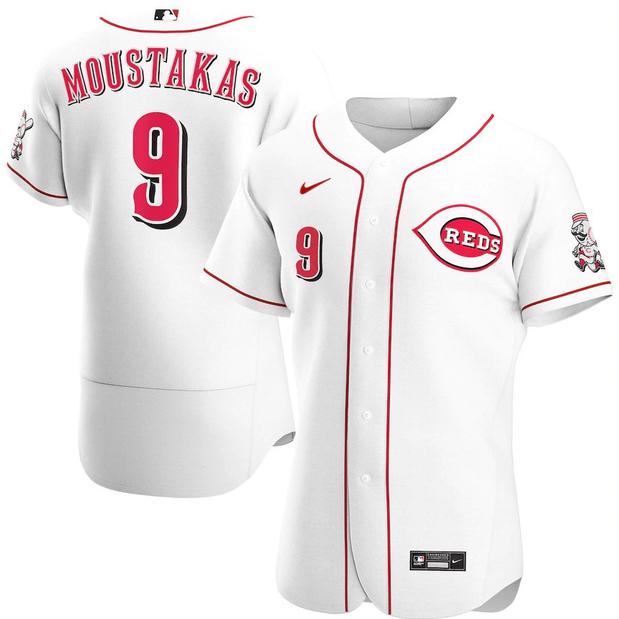 Mens Cincinnati Reds #9 Mike Moustakas Nike White Home Authentic Player MLB Jerseys